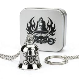 HNSP 316L Stainless Steel Gremlin Bell Biker Guardian Bell for Motorcycle, Luck Protection Pendant Men Gift Box Set
