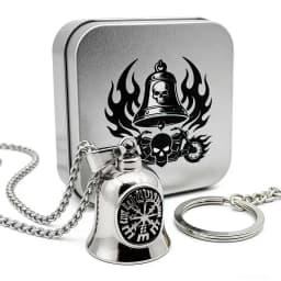 HNSP 316L Stainless Steel Gremlin Bell Biker Guardian Bell for Motorcycle, Luck Protection Pendant Men Gift Box Set