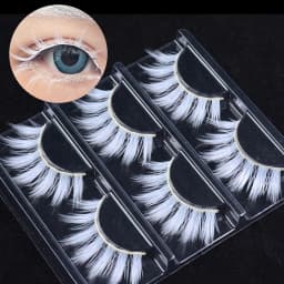 3 Pairs White Eyelashe Fluffy Lace Colored False Lashes Vegan Silk Eye Lashes for Doll Cosplay Party Halloween Makeup