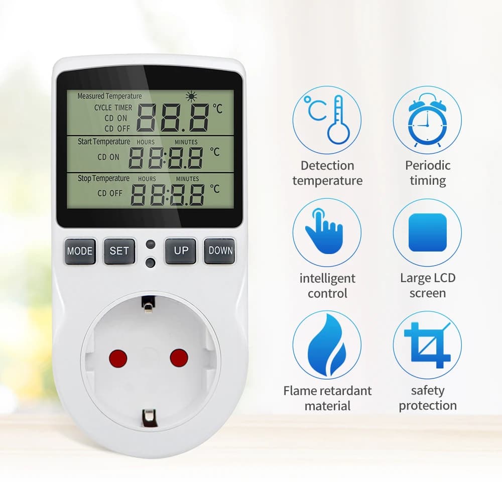 Timer Socket Thermostat KT3100 Multi-Function Temperature Controller Outlet with Timer Switch Sensor Probe Heating Cooling