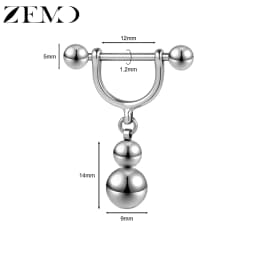 ZEMO 1PC/1Pair 14G/16G Stainless Steel Drop Nipple Rings Bar Balls Barbell Dangle Nipple Piercings 10/12MM Punk Piercing Jewelry