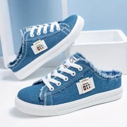 Women's Fashion Flat Sneakers Casual Lace Up Round Toe Non Slip Canvas Shoes Casual Walking Slides Shoes