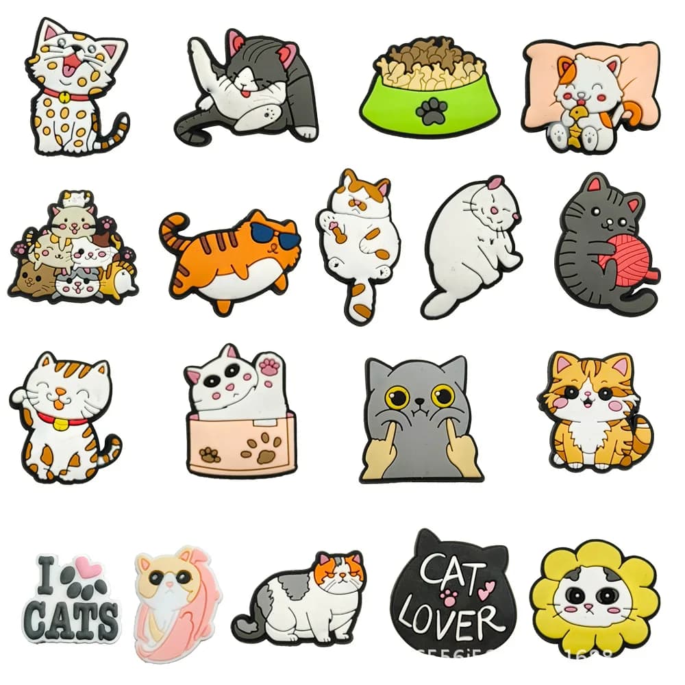 1pc Cute Cartoon Cats PVC Shoe Charms for Clogs Accessories Shoe Decorations Sandals Pins DIY Kids Women Beach Bags Accessories