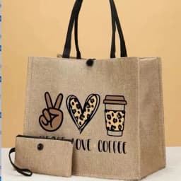 2 Pcs Linen Tote Bag Large Capacity Canvas Handbag Shopping Bags Makeup Bag Coin Purse for Wedding Birthday Gift Beach Vacation