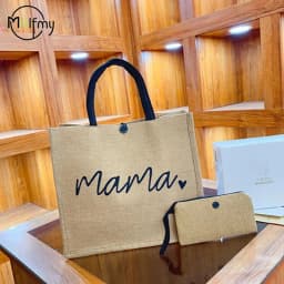2 Pcs Linen Tote Bag Large Capacity Canvas Handbag Shopping Bags Makeup Bag Coin Purse for Wedding Birthday Gift Beach Vacation