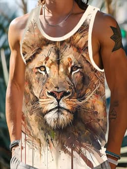 Street Fashion Personality Wolf Print Men's Tank Top Summer Daily Casual Men's Cool Tank Top Outdoor Sports Men's Tank Top