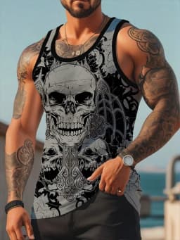 Street Fashion Personality Wolf Print Men's Tank Top Summer Daily Casual Men's Cool Tank Top Outdoor Sports Men's Tank Top