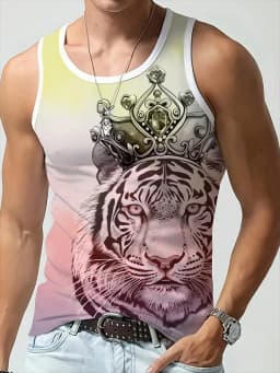 Street Fashion Personality Wolf Print Men's Tank Top Summer Daily Casual Men's Cool Tank Top Outdoor Sports Men's Tank Top