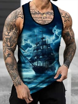 Street Fashion Personality Wolf Print Men's Tank Top Summer Daily Casual Men's Cool Tank Top Outdoor Sports Men's Tank Top