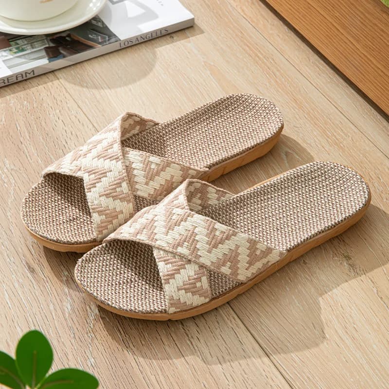 Summer Linen Slippers for Women Indoor Ladies Home Anti-Slip Thick Sole Linen Shoes Use Four Seasons Cool Slippers Slides