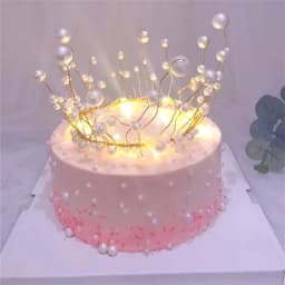 Metal Pearl Princess Crown Cake Topper Shiny Artificial Pearls Headdress Wedding&Engagement Cake Decora Birthday Topper Handmade