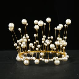 Metal Pearl Princess Crown Cake Topper Shiny Artificial Pearls Headdress Wedding&Engagement Cake Decora Birthday Topper Handmade