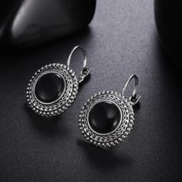 Fashion Boho High Quality Big Drop Earrings for Women Jewelry Carved Vintage Tibetan Silver Round Opal Bohemian Long Earrings