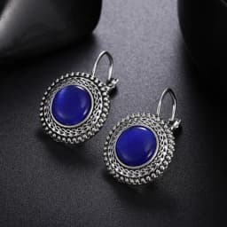Fashion Boho High Quality Big Drop Earrings for Women Jewelry Carved Vintage Tibetan Silver Round Opal Bohemian Long Earrings