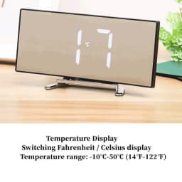 Curved Mirror Digital Alarm Clock with TEMP Date Night Mode Snooze Table Clock 12/24H Anti-disturb LED Clock for Living Room