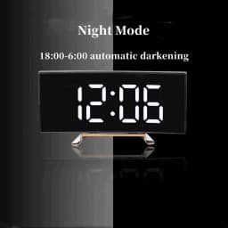 Curved Mirror Digital Alarm Clock with TEMP Date Night Mode Snooze Table Clock 12/24H Anti-disturb LED Clock for Living Room