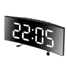 Curved Mirror Digital Alarm Clock with TEMP Date Night Mode Snooze Table Clock 12/24H Anti-disturb LED Clock for Living Room