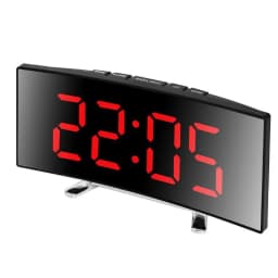 Curved Mirror Digital Alarm Clock with TEMP Date Night Mode Snooze Table Clock 12/24H Anti-disturb LED Clock for Living Room