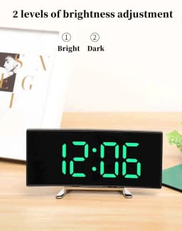 Curved Mirror Digital Alarm Clock with TEMP Date Night Mode Snooze Table Clock 12/24H Anti-disturb LED Clock for Living Room