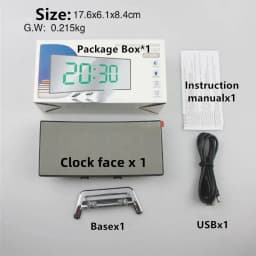 Curved Mirror Digital Alarm Clock with TEMP Date Night Mode Snooze Table Clock 12/24H Anti-disturb LED Clock for Living Room