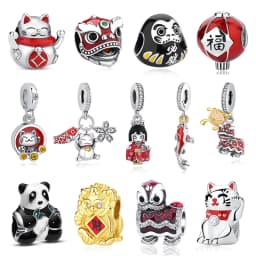 925 Sterling Silver Charms Beads Original Japanese Doll Fortune Cat Charm Fit Brand Bracelets Bangles DIY Jewelry For Women