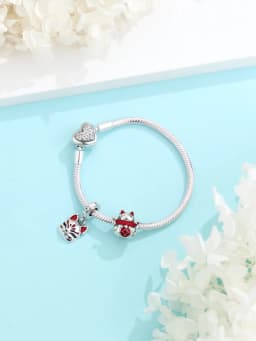 925 Sterling Silver Charms Beads Original Japanese Doll Fortune Cat Charm Fit Brand Bracelets Bangles DIY Jewelry For Women