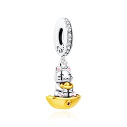 925 Sterling Silver Charms Beads Original Japanese Doll Fortune Cat Charm Fit Brand Bracelets Bangles DIY Jewelry For Women