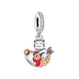 925 Sterling Silver Charms Beads Original Japanese Doll Fortune Cat Charm Fit Brand Bracelets Bangles DIY Jewelry For Women