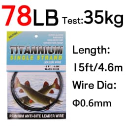 6LB-124LB 15ft/4.6m Kink-Resistant Toughness Nickel Titanium Fishing Leader Line for Saltwater Pike Tuna Wahoo Fishing
