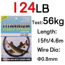 6LB-124LB 15ft/4.6m Kink-Resistant Toughness Nickel Titanium Fishing Leader Line for Saltwater Pike Tuna Wahoo Fishing