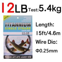 6LB-124LB 15ft/4.6m Kink-Resistant Toughness Nickel Titanium Fishing Leader Line for Saltwater Pike Tuna Wahoo Fishing