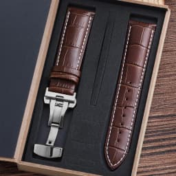 Genuine Cowhide Watch Straps with Box WatchBand 14mm 16mm 18mm 20mm 21mm 22mm 24mm Watch Bracelet Butterfly Clasp Wristband Belt