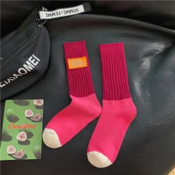 Women's Spring Antumn Cotton Color Long Socks Mid-tube Stockings Cute Rose Red Pile Pile Socks Sweet Style For Girls Gift Kawaii