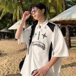 American Retro Short Sleeved Y2k Motorcycle Style Polo Collar Simple Versatile Loose Vintage Summer Couple T-shirt Casual Top