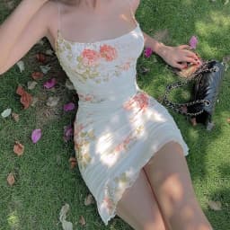 Women's Clothing Summer 2024 Trend Sling Dress Vintage Floral Ruched Mesh Slim Short Coquette Package Hip Slip Dresses