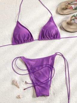 Miyouj New Bikini Triangle Swimwear Leopard Two Piece Suit Solid Color Bathsuit Sexy Swimsuits High Cut Bathwear Bandage Biquini