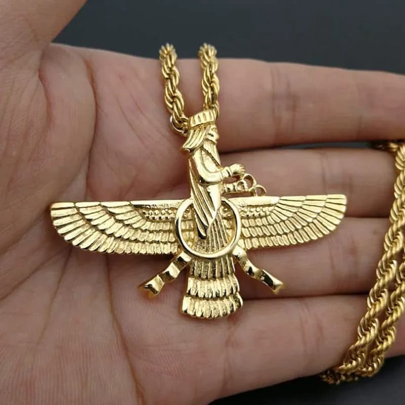 Punk Gold Color Ahura Mazda Fire of Light and Truth Zoroastrianism Amulet Necklaces for Men