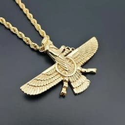 Punk Gold Color Ahura Mazda Fire of Light and Truth Zoroastrianism Amulet Necklaces for Men