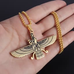 Punk Gold Color Ahura Mazda Fire of Light and Truth Zoroastrianism Amulet Necklaces for Men