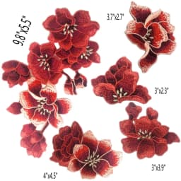5 Pcs Red Plum Blossom Flower Embroidery Patches Fabric Applique Festival Clothing Christmas Patch Sewing Repair