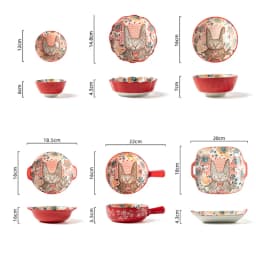 1pc/cute rabbit hand-painted bowl and plate underglaze ceramic household soup bowl commercial hotel noodle bowl fruit salad bowl