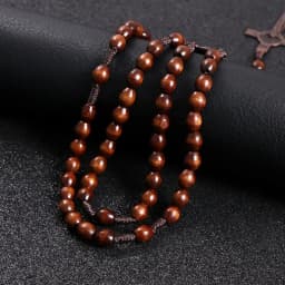 Christ Jesus Wooden Beads 8mm Rosary Bead Cross Car Pendant Woven Rope Chain Necklace Religious Orthodox Praying  Jewelry