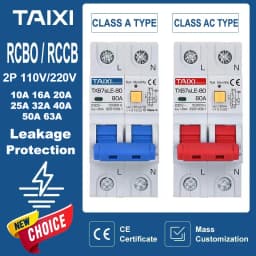TAIXI RCBO RCCB Type A / AC Residual Current Circuit Breaker MCB 220V 110V 10A 16A 20A 32A 40A 63A 30mA 15mA Leakage Protection