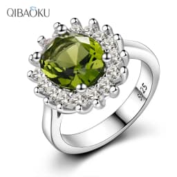 Retro Silver Ring for Women Flower Rings with Peridot Stones Shining Luxury Brand Wedding Engagement Rings Jewelry