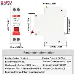 DZ30-32 DPN 1P+N Mini Circuit Breaker MCB 6A 10A 16A 20A 25A 32A Din Rail Mounting Cutout Miniature Household Air Switch OEM DIY