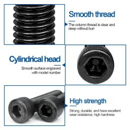 NINDEJIN Hexagon Hex Socket Cap Head Screw Bolts M1.6 M2 M2.5 M3 M4 M5 M6 M8 M10 12.9 Grade Carbon Steel Allen Screw DIN912