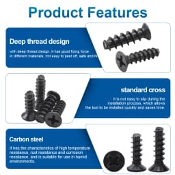 50-100pcs Cross Flat Head Self-tapping Screw Flat Tail M2 M2.3 M2.6 M3 M4 Black Plated Steel Phillips Tapping Screw for Plastic