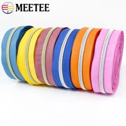 Meetee 2/4/8/10M 5# Nylon Coil Code Zippers Decor DIY Sewing Bags Purse Garment Zipper Tapes Colorful Zips Repair Accessories
