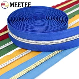 Meetee 2/4/8/10M 5# Nylon Coil Code Zippers Decor DIY Sewing Bags Purse Garment Zipper Tapes Colorful Zips Repair Accessories