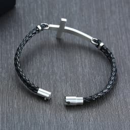 Men Gifts Casual Sideways Cross Charm Black Braided Leather Rope Women Bracelets male Bangles Prayer Gifts Jewelry free shipping